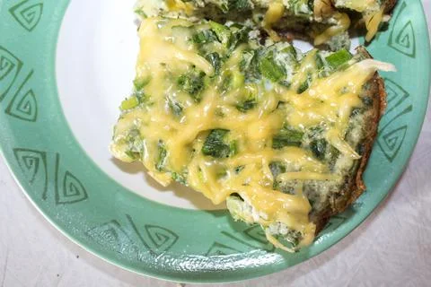 Egg omelette pie slice on the plate Stock Photos
