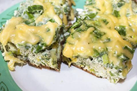 Egg omelette pie slice on the plate Stock Photos
