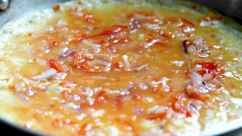 Egg omelette with vegetables making in Indian style Video stock 204065161