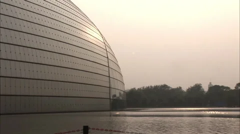 Egg Opera House at sunset, Beijing, China Stock Footage 54377404