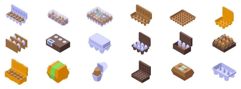 Egg package icons set. Different types of egg containers ensuring safe storag Stock Illustration