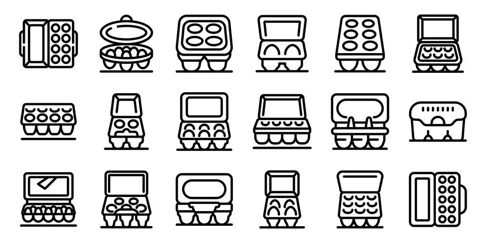 Egg package icons set. Different types of egg cartons, designed for storing a Stock Illustration