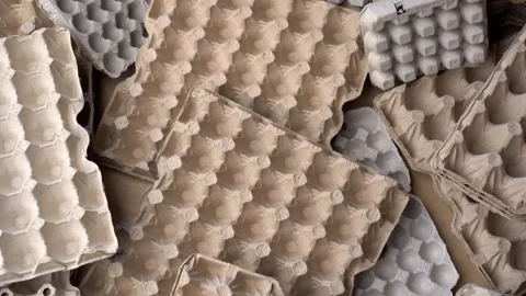Egg Packaging and Recycling. Used Empty Paper Pulp Egg Box Video stock 277420317