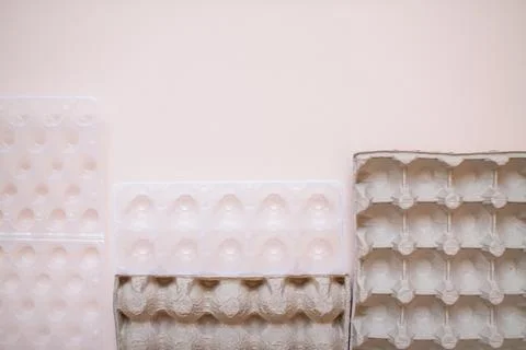 Egg packaging: recyclable and plastic. Waste sorting. Ecological problems Stock Photos