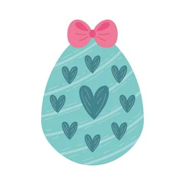 Egg painted with bow and hearts happy easter celebration Stock Illustration