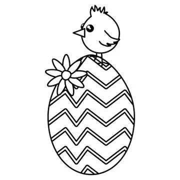 Egg painted with little chick easter celebration Illustrazione stock