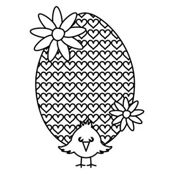 Egg painted with little chick easter celebration Illustrazione stock