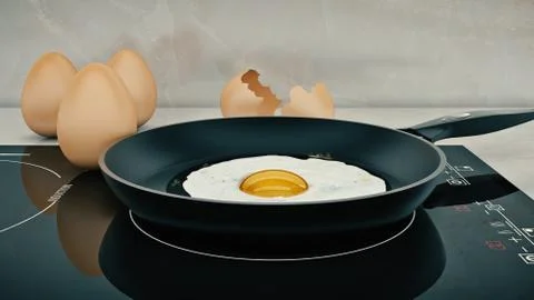 Egg in pan. egg concept. 3d rendering Stock Illustration
