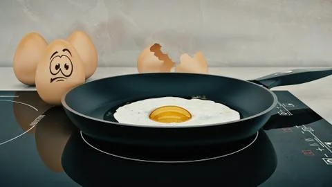 Egg in pan. egg concept. 3d rendering Stock Illustration