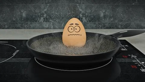 Egg in pan. egg concept. 3d rendering Stock Illustration