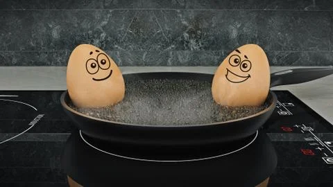 Egg in pan. egg concept. 3d rendering Stock Illustration