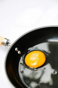 Egg in pan on white background Stock Photos