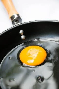 Egg in pan on white background Stock Photos