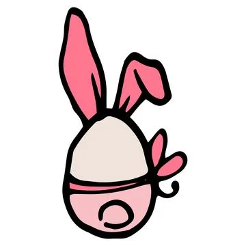 An egg with pink rabbit ears. egg icon with ears and bows on the tail, hand Stock Illustration