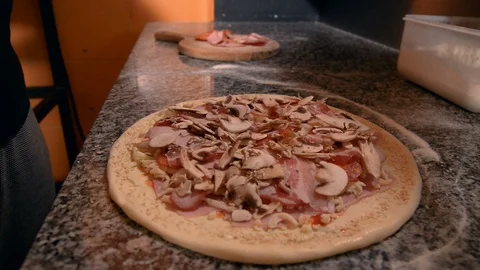 Egg on pizza Stock Footage 86280592