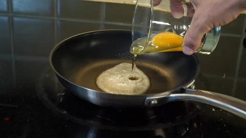 Egg poured in to pan 库存影片 111402678