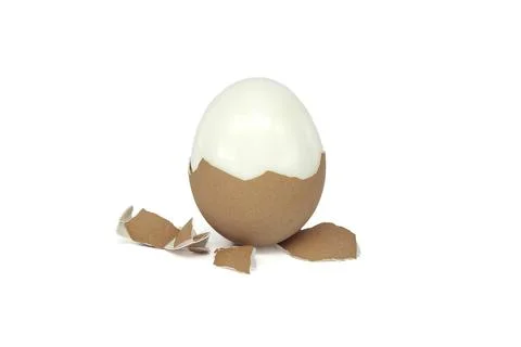 Egg in the process of being peeled, around it lay scattered pieces of eggshell, Stock Photos