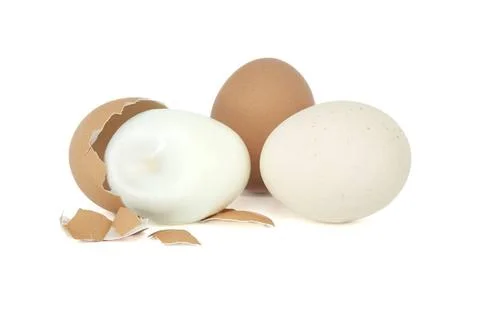 Egg in the process of being peeled, isolated on white Egg in the process o... 스톡 사진