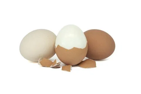 Egg in the process of being peeled, isolated on white Egg in the process o... 스톡 사진