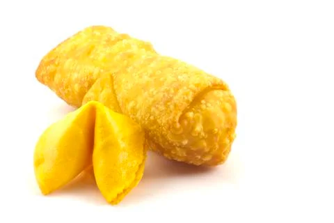 Egg roll and fortune cookie Stock Photos