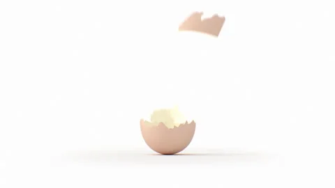 Egg Rolling and Breaking into Pieces on White Background 3d Animation. Single Stock-Footage 302565137