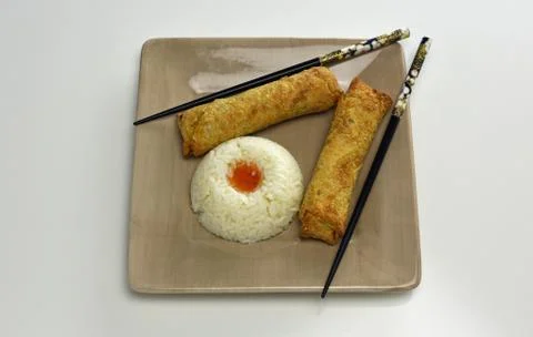 Egg rolls with rice Stock Photos