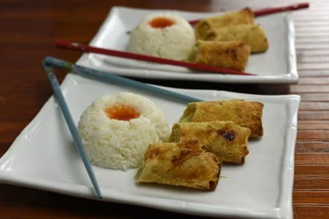 Egg rolls with rice Foto stock