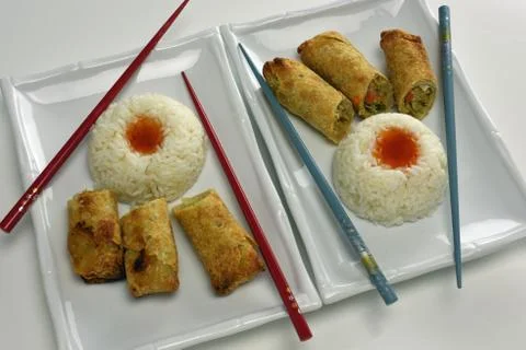 Egg rolls with rice Foto stock