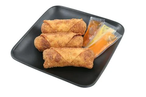 Egg Rolls &amp; Sauces Clipping Path Stock Photos