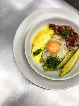 Egg scramble with rice 写真素材