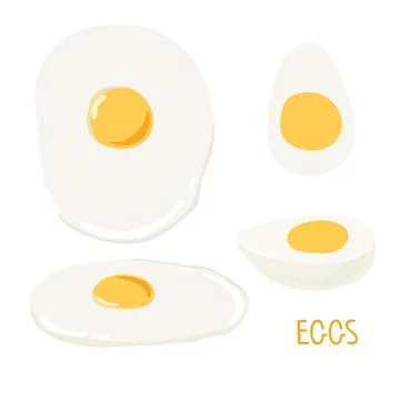 Egg set. Fried and boiled eggs for breakfast. Overhead view and isometry of food Stock Illustration