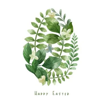 Egg shape composed of green herbs and leaves. Stock Illustration