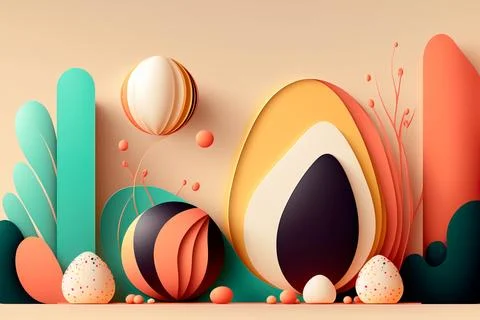 Egg shape Easter holiday minimal composition . Creative Easter abstract ill.. Illustrazione stock