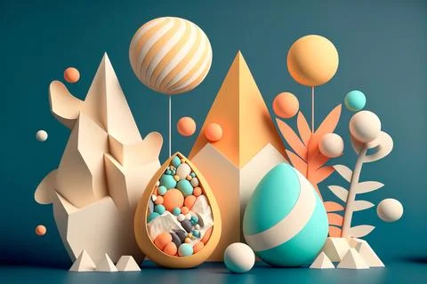 Egg shape Easter holiday minimal composition . Creative Easter abstract ill.. イラスト素材