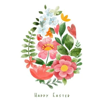 Egg shape made of floral elements. Easter decor Stock Illustration