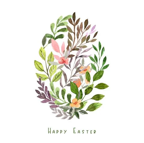 Egg shape made of floral elements. Easter decor Illustrazione stock