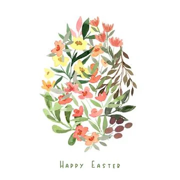 Egg shape made of floral elements. Easter decor Illustrazione stock