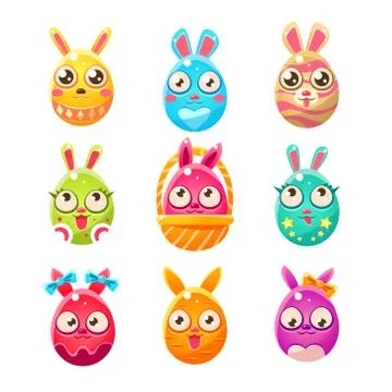 Egg Shaped Easter Bunny In Different Designs Stock Illustration