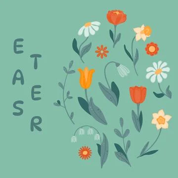 Egg-shaped frame with spring flowers inside. Stock Illustration