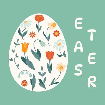 Egg-shaped frame with spring flowers inside. Stock Illustration