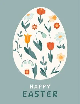 Egg-shaped frame with spring flowers inside. Stock Illustration