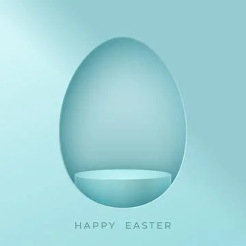 Egg shaped niche with empty podium on pastel blue background and Happy Easter Stock Illustration