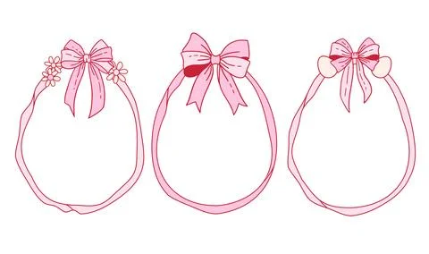 Egg shaped pink ribbon frames set with coquette bow. Spring Holiday trendy Stock Illustration