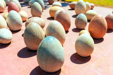 Egg shaped stone sculptures 스톡 사진