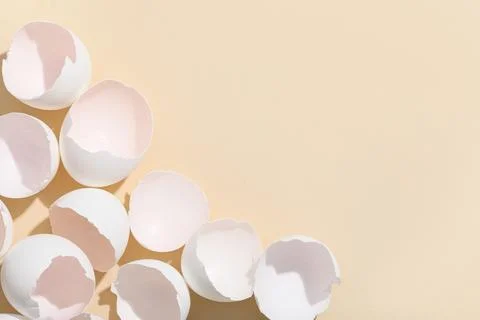 Egg shells on beige background Foto stock
