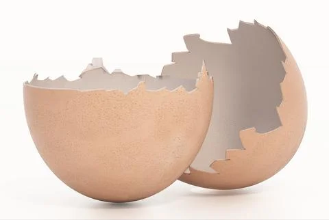 Egg shells isolated on white background. 3D illustration Illustrazione stock