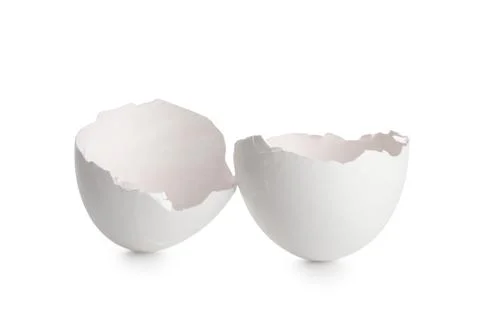 Egg shells on white background Foto stock