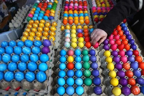 Egg-shopping ahead of Orthodox Easter in Belgrade, Serbia - 14 Apr 2023 Stock Photos