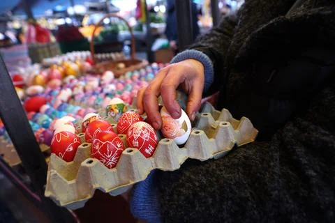 Egg-shopping ahead of Orthodox Easter in Belgrade, Serbia - 14 Apr 2023 Stock Photos