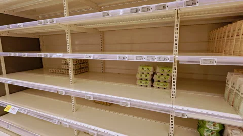 Egg shortage and empty shelves at Super U supermarket in Dijon, France. Vídeos de archivo 329439502